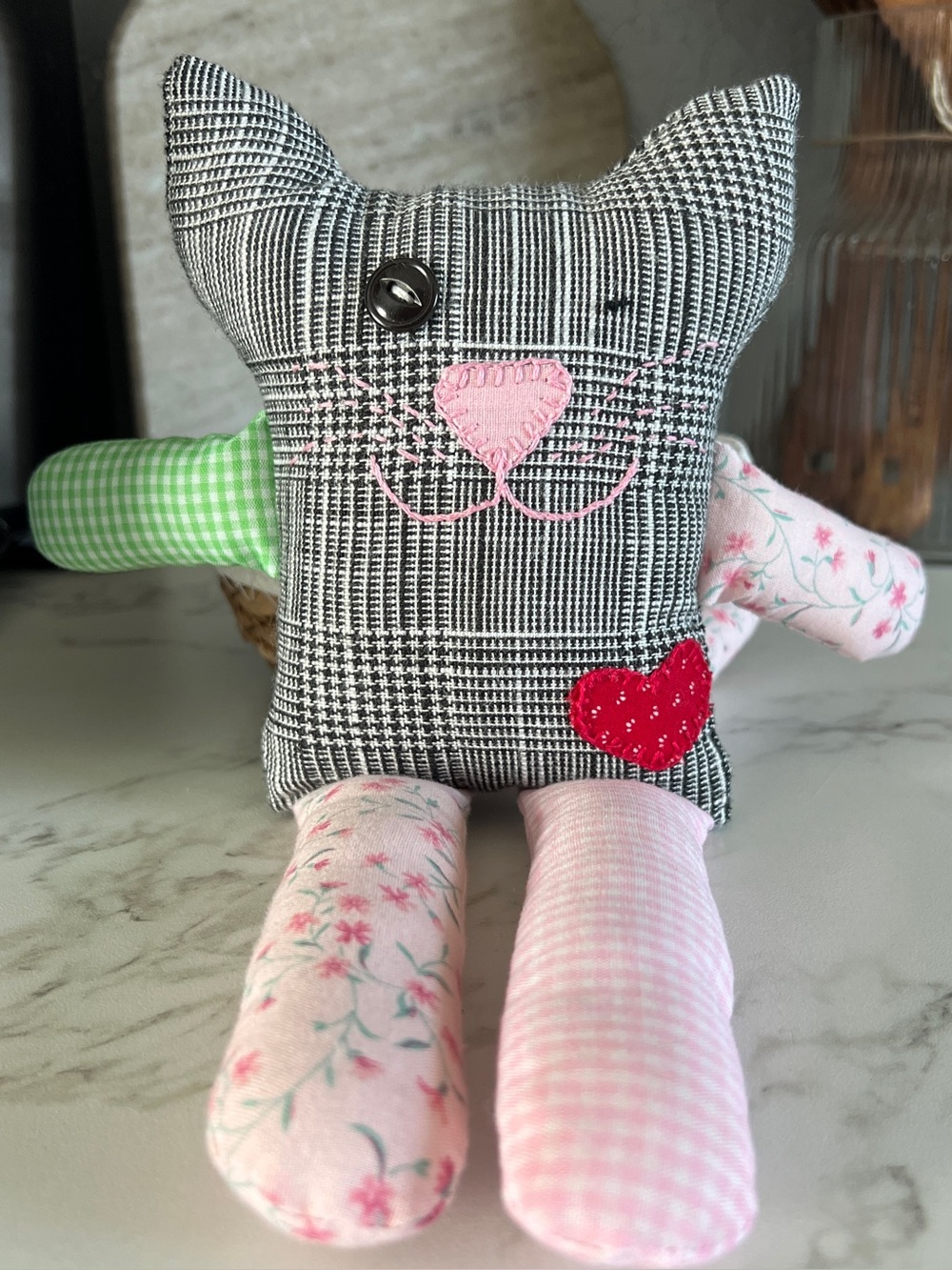 Handmade fabric scrap cat plush - Picture 2 of 7